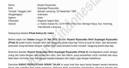 Contoh Surat Keterangan Cerai Dari Kepala Sekolah Kumpulan