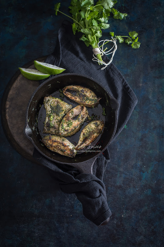Color and Spices Pan seared fish with spicy coriander pesto...