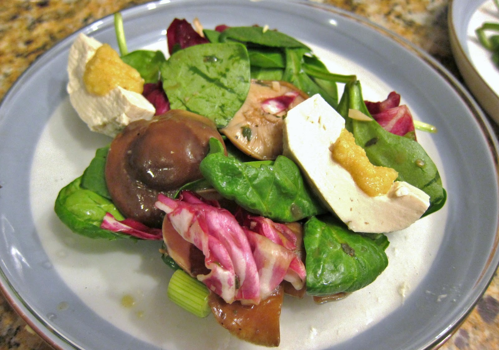 The Vegan Chronicle Warm Spinach Salad with Mushroom Vinaigrette