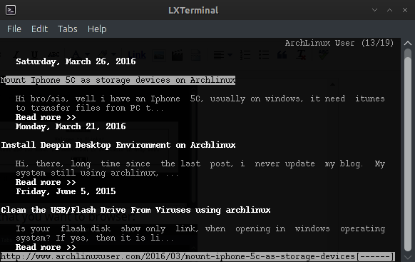 Elinks - free text-based console web browser - Archlinux