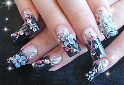 ... nails cool nails floral design glitter and half floral nail design
