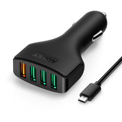 Aukey Quick Charge 2.0 54W 4 Ports USB Car Charger Adapter for Samsung Galaxy S6,S6 Edg,Edge+,Note5,and more(1xQC2.0+3x2.4A AIPower USB Port;Included an 20AWG 3.3FT Micro USB Cable)