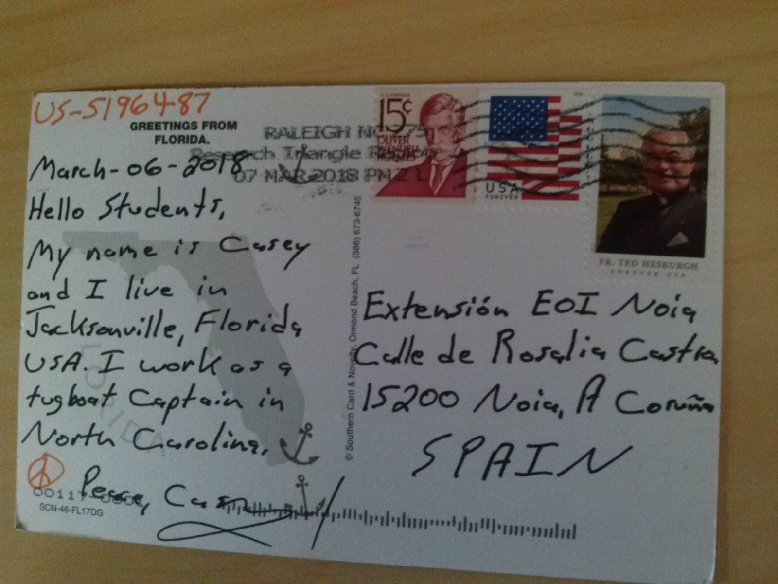 Postcrossing - EOI Noia: Postcrossing Meetup (Received Cards): CASEY ...