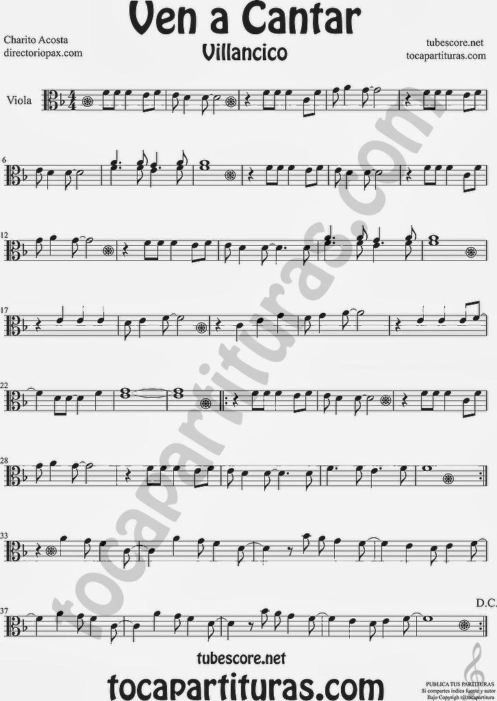 Ven a Cantar Partitura de Viola Sheet Music for Viola Music Scores