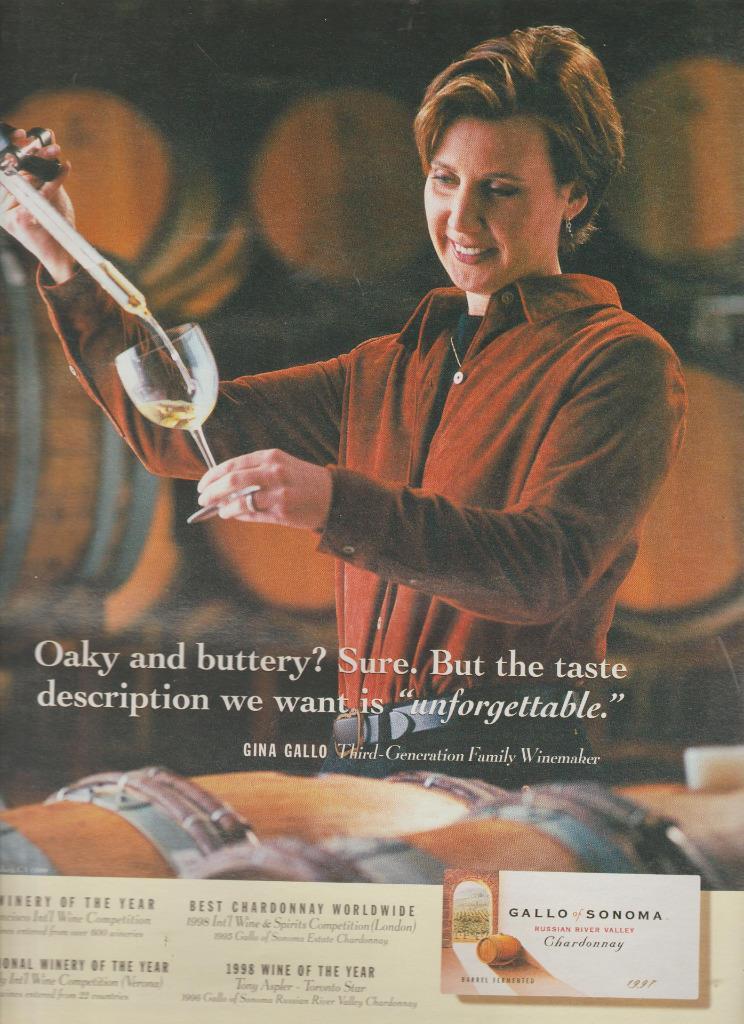 1999 GALLO WINE Magazine Ad GINA GALLO Sanoma Buttery Old Magazine Ads