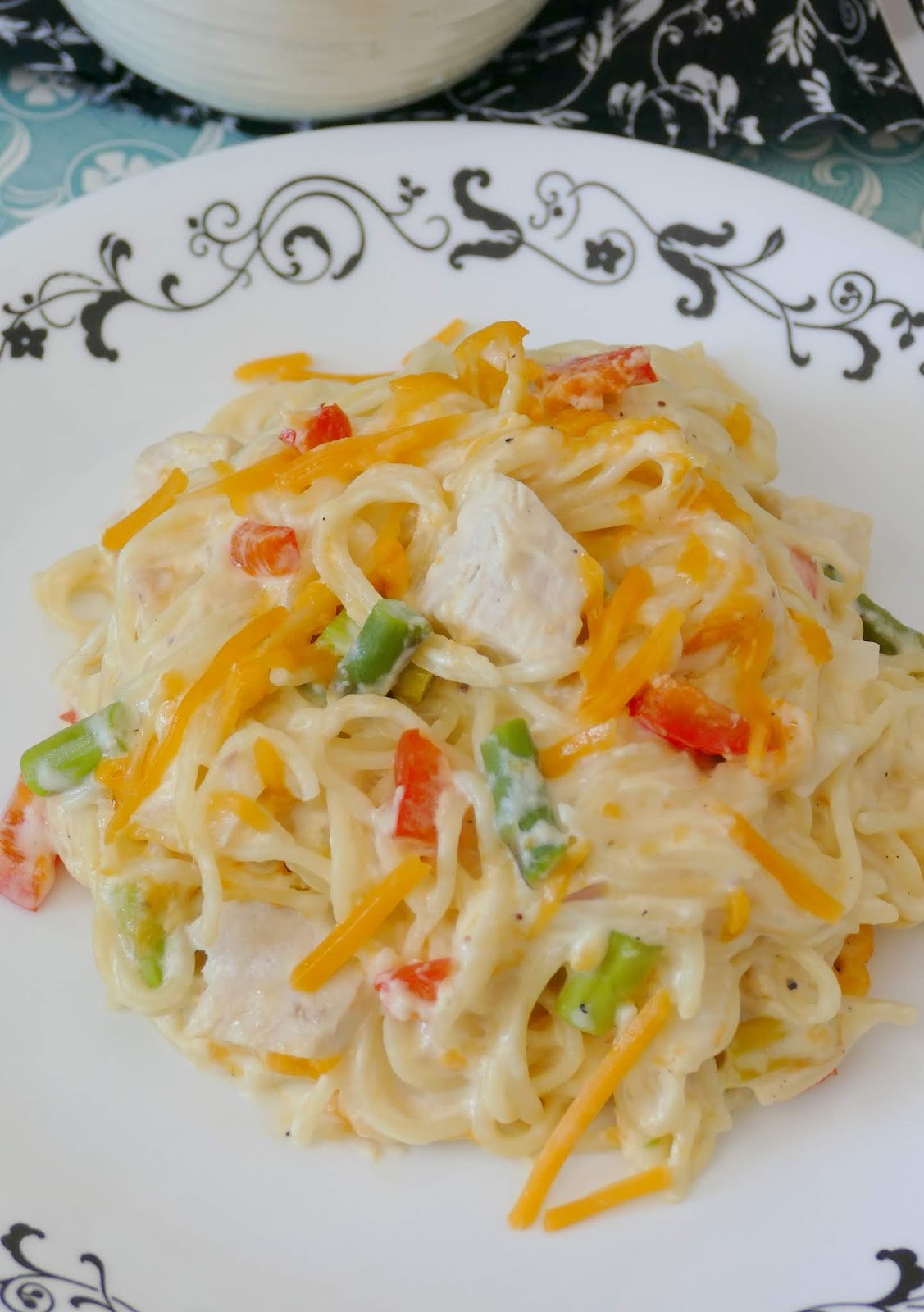 Hot Eats and Cool Reads Cheesy Chicken and Asparagus Spaghetti Casserole Recipe