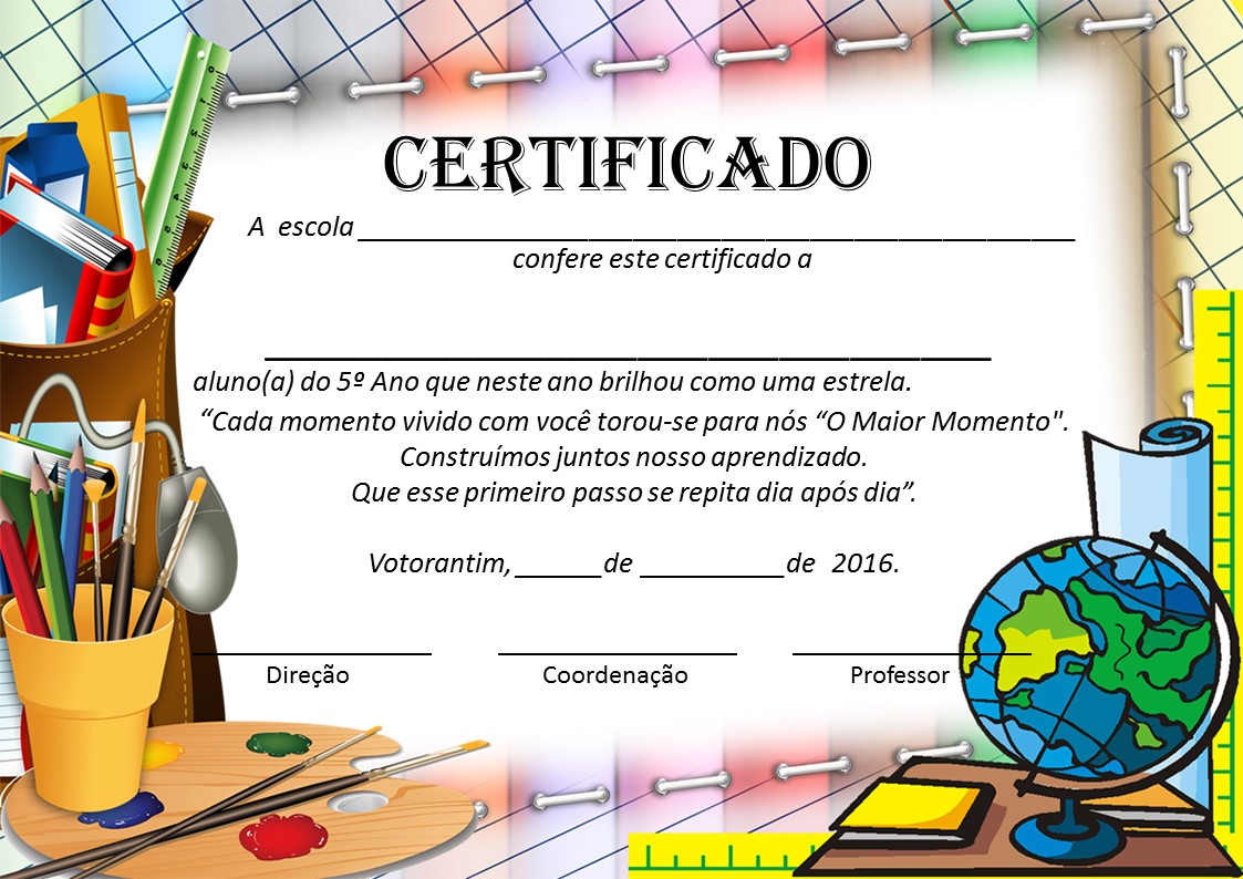 Daia Duarte Educação Certificado para 5º ano