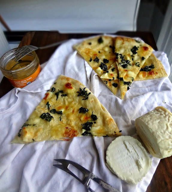 The Cooking Actress Chevre and Spinach Pizza with Truffle HoneyGoat