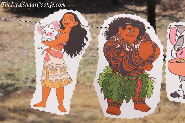 Moana Birthday Party Flag Bunting Banner Garland DIY Idea-Maui, Hei Hei The Rooster, Pua The Pig