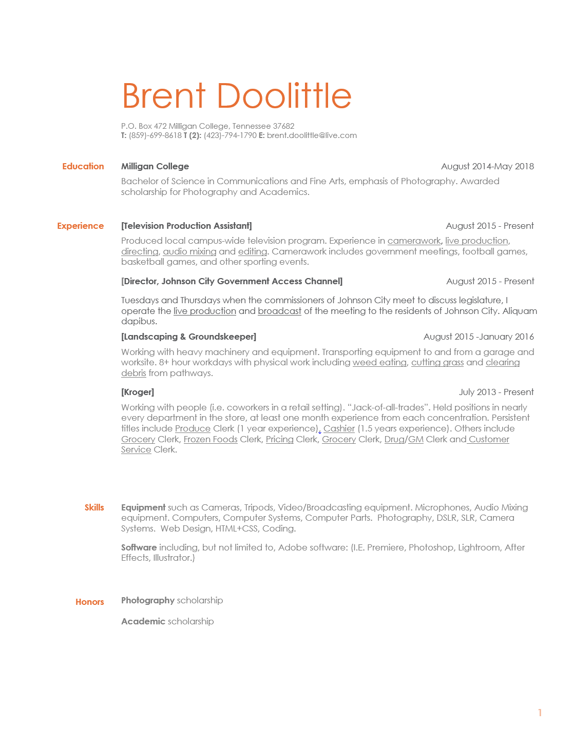 Resume | Brent Doolittle