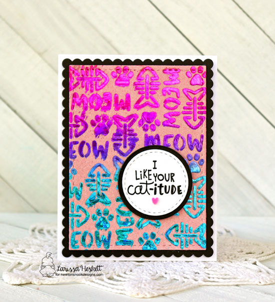 I Like Your Cat-itude Card by Larissa Heskett | Cat-itude Stamp Set, Meow Stencil, Frames Squared Die Set and Frames & Flags Die Set by Newton's Nook Designs #newtonsnook #handmade