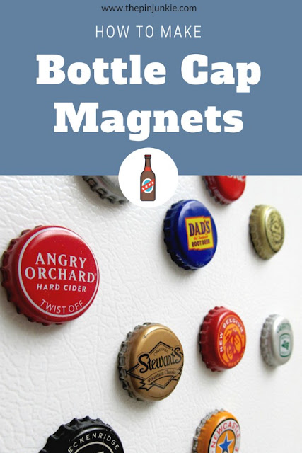 Reuse old bottle caps by making them into colorful and fun magnets.  Great upcycle project.