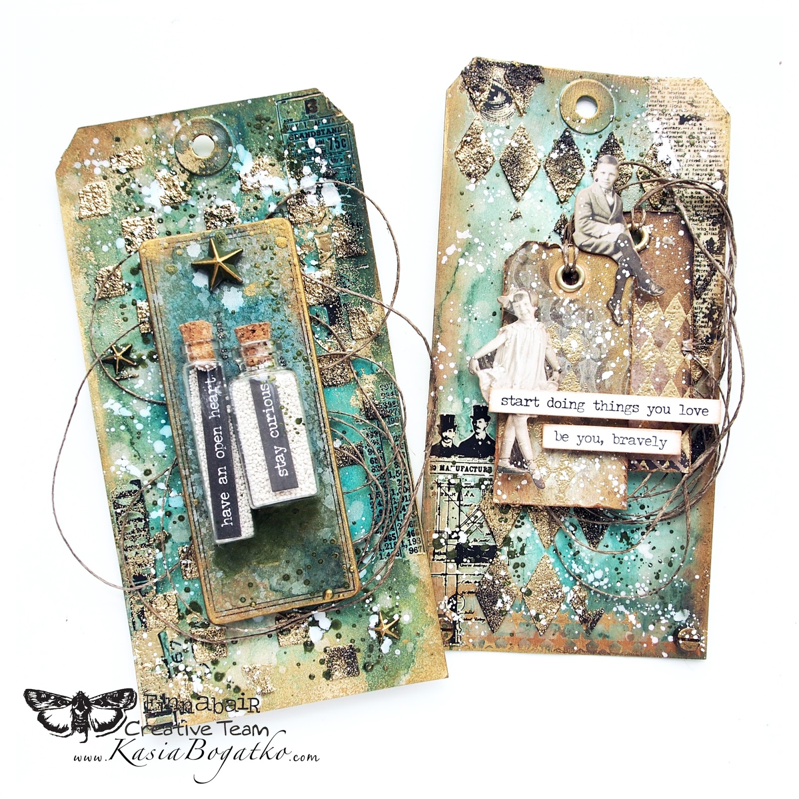 created by Kasia Bogatko Stay Curious mixed media tags with video