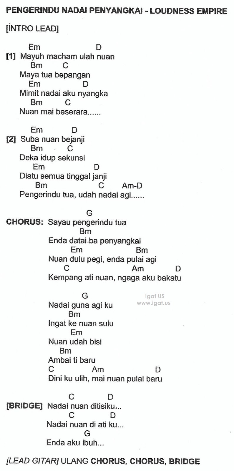 Chord Lagu Pengerindu Nadai Penyangkai Loudness Empire Igat Us