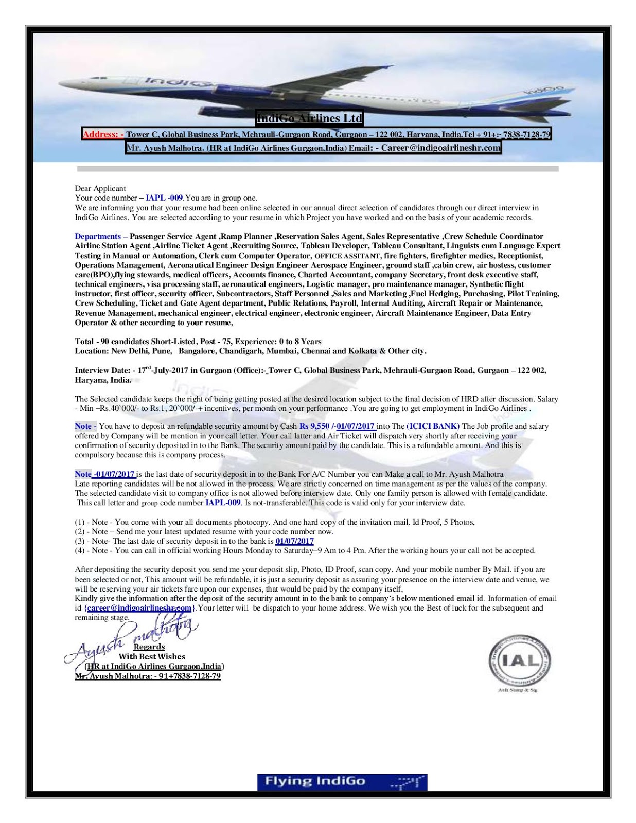 Indigo Airlines Limited Blog Post By Mr Ayush Malhotra Hr At