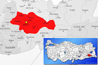 Siirt ili ve ilçeleriyle birlikte çevre il ve ilçeleri de gösteren harita.