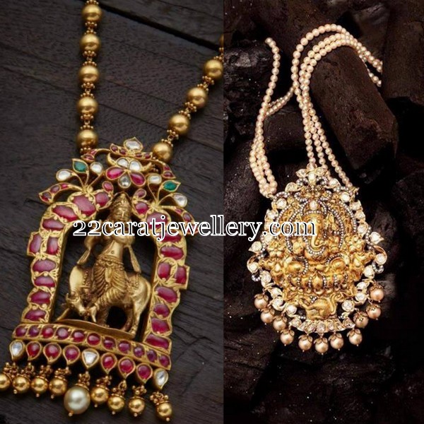 Lord Krishna Ganesh Pendants Jewellery Designs
