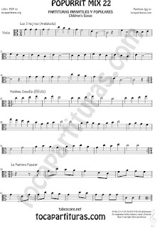 Partitura de Viola Yankee Doodley, Las 3 hojitas, La Pastora Mix 22 Sheet Music for Viola Music Score