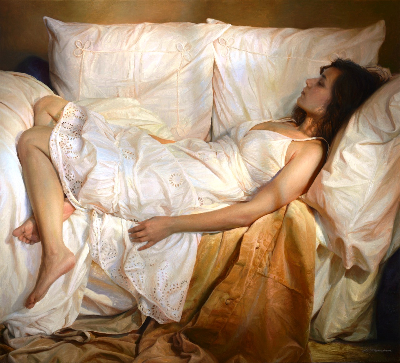 спящая жена. девушка спит на диване. домашние спящие женщины. спящие домашнее. художник / серж маршенников.