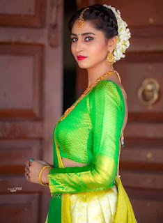 Telugu TV Actress Varshini Sounderajan Pictures in Green Lehenga Choli (6)