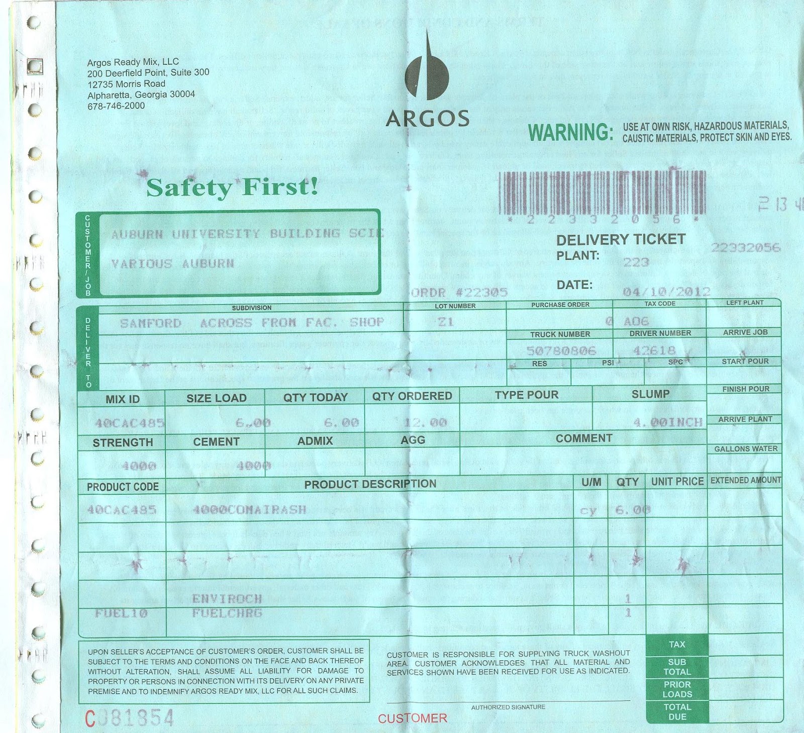 Batch Ticket Example Concrete Delivery Ticket Sample at Paul Tucker blog
