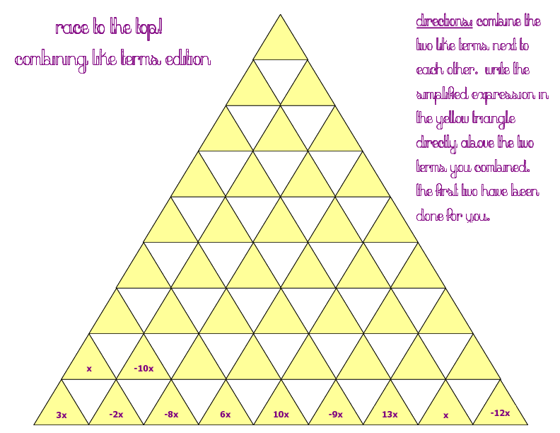 Combining Like Terms Pyramid Style Answer Key