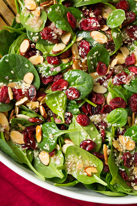 Cranberry Almond Spinach Salad Red White Apron