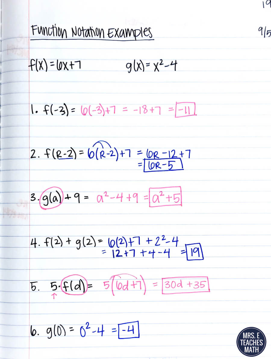 Functions and Relations in Algebra 2 INB Pages | Mrs. E Teaches Math
