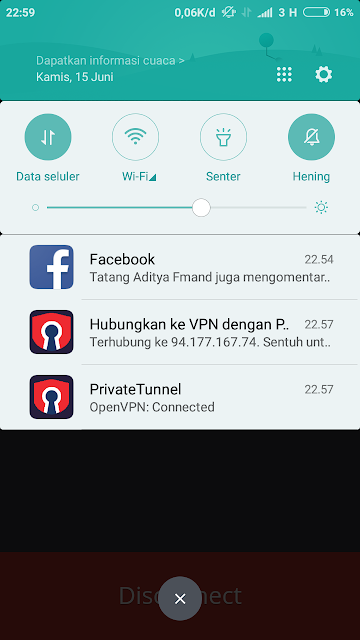 Tampilan Notifikasi Private Tunnel di Menu Bar Android
