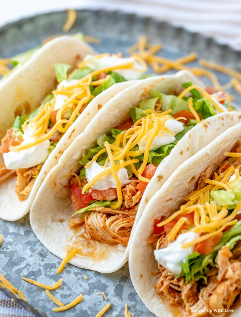 Easy Crock Pot Chicken Tacos shredded from Served Up With Love