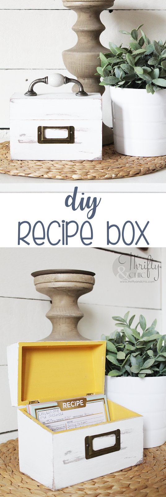 DIY Vintage or farmhouse style recipe box. DIY farmhouse kitchen decor. How to make something look vintage tutorial