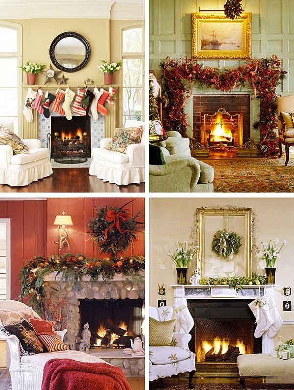 ideas for Christmas mantel fireplace decoration