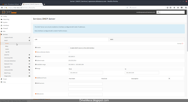 Menu DHCP server en OPNsense