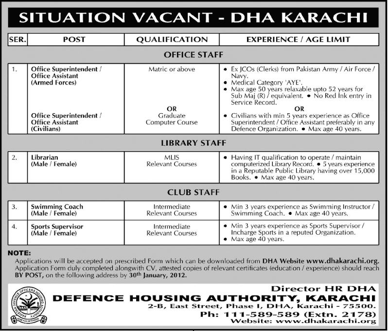 Defence Housing Authority Karachi Jobs