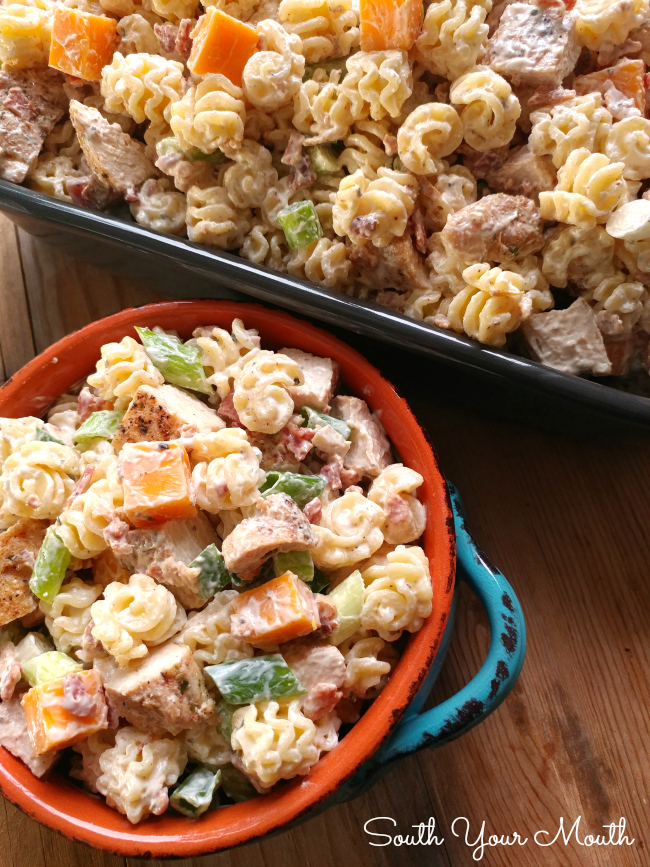 Chicken Bacon Cheddar Ranch Pasta Salad! A pasta salad hearty enough for a meal and perfect for every occasion. 