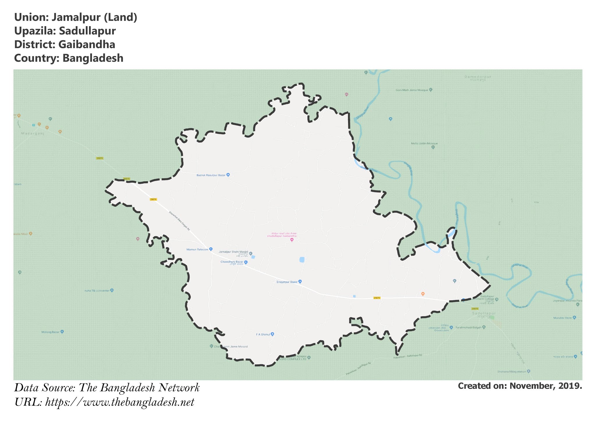 Map of Jamalpur of Gaibandha, Bangladesh.