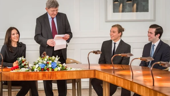 Crown Princess Mary of Denmark attended the award ceremony of the scholarships to the two Australian exchange students, Morgan Leon Foulsham of the Macquarie University and Cameron Hunter of the University of Sydney at the University of Copenhagen