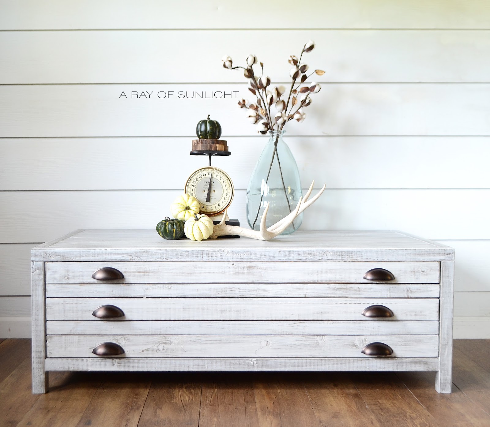 Full shot of farmhouse coffee table makeover