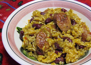 Spicy red beans & rice with andouille sausage