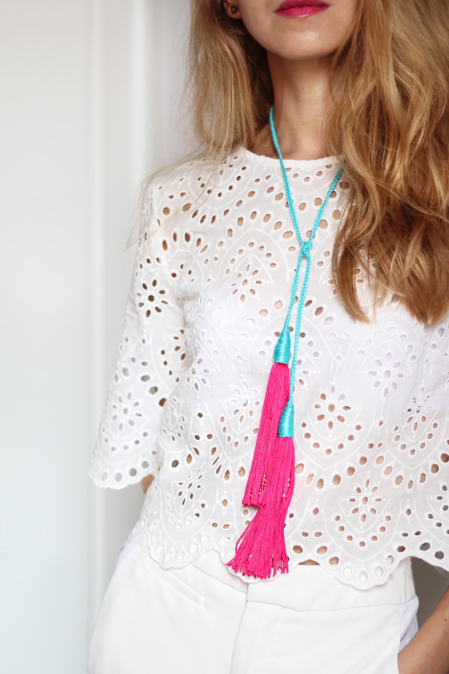 DIY braided tassel necklace tutorial, colorful summer accessories