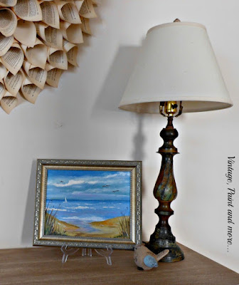 Vintage, Paint and more... vintage coastal/beach summer decor with a rustic lamp, beach canvas 