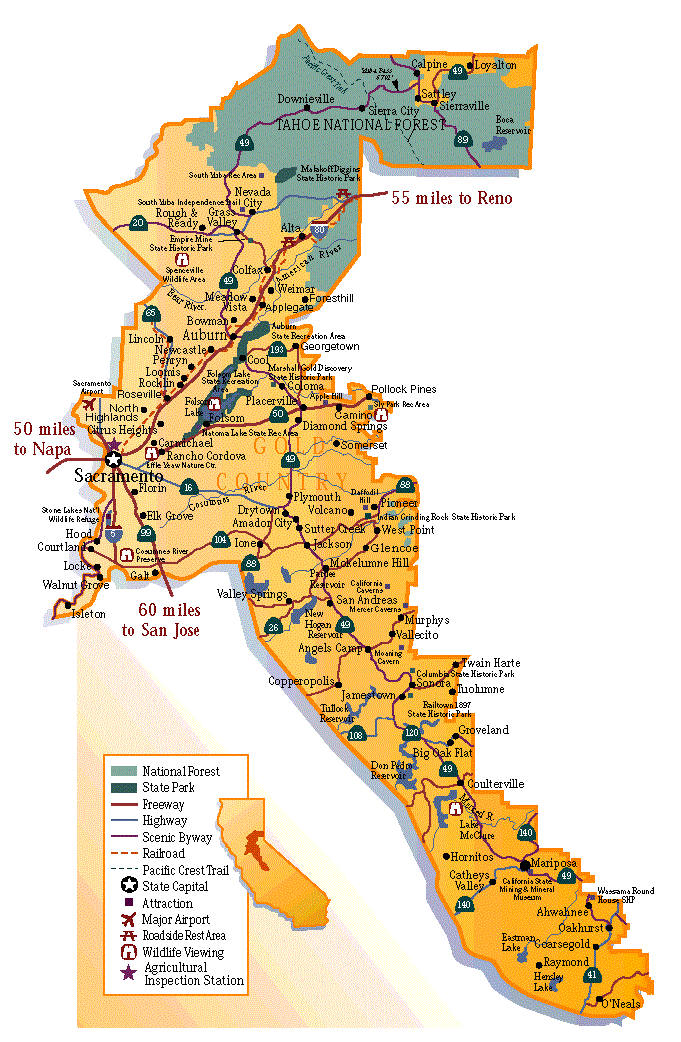 Map Of Gold Country The American Cowboy Chronicles: California's Gold Country -- A Map