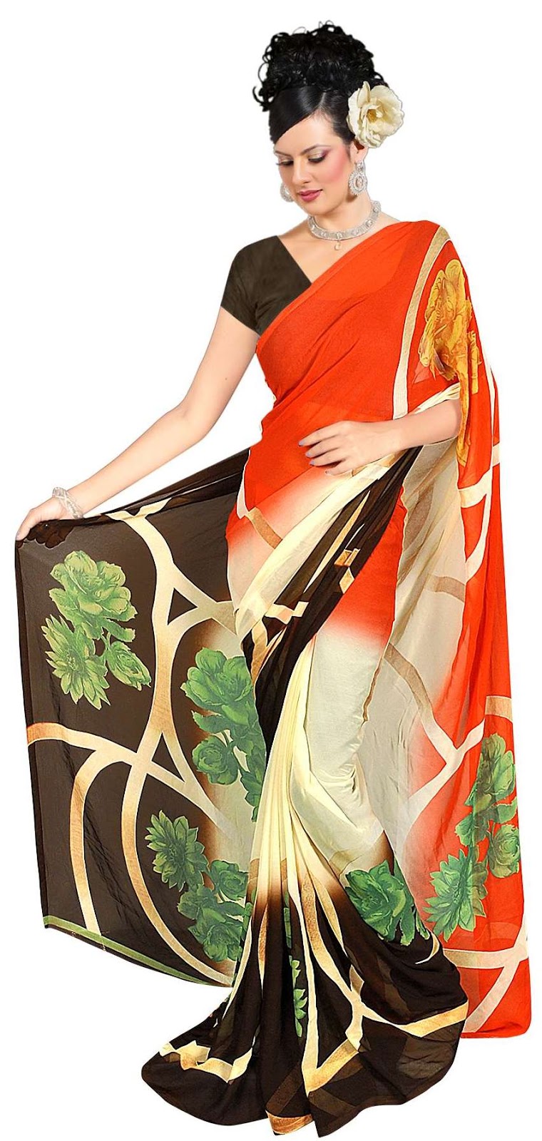 TELUGU WEB WORLD Padding Style Floral Printed Saree
