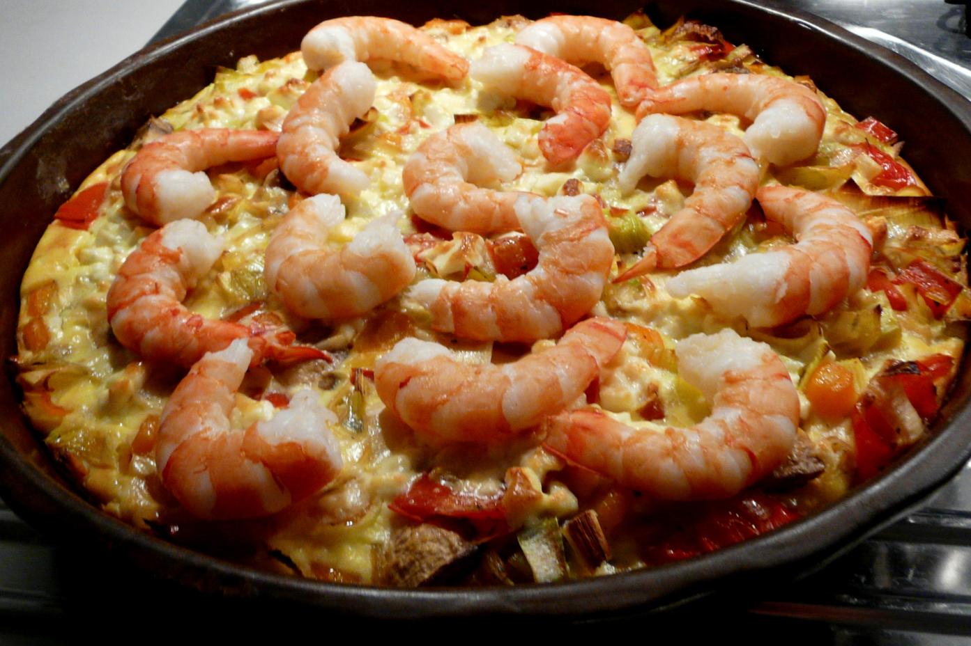 Kulinarische Welten zu Fisch- und Meeresfrucht: Gemüsetarte mit Garnelen