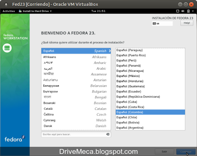 DriveMeca instalando Linux Fedora Workstation 23 paso a paso