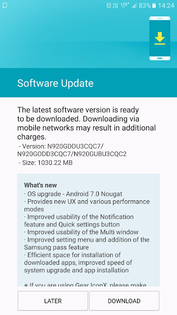 Galaxy Note 5 Nougat Update