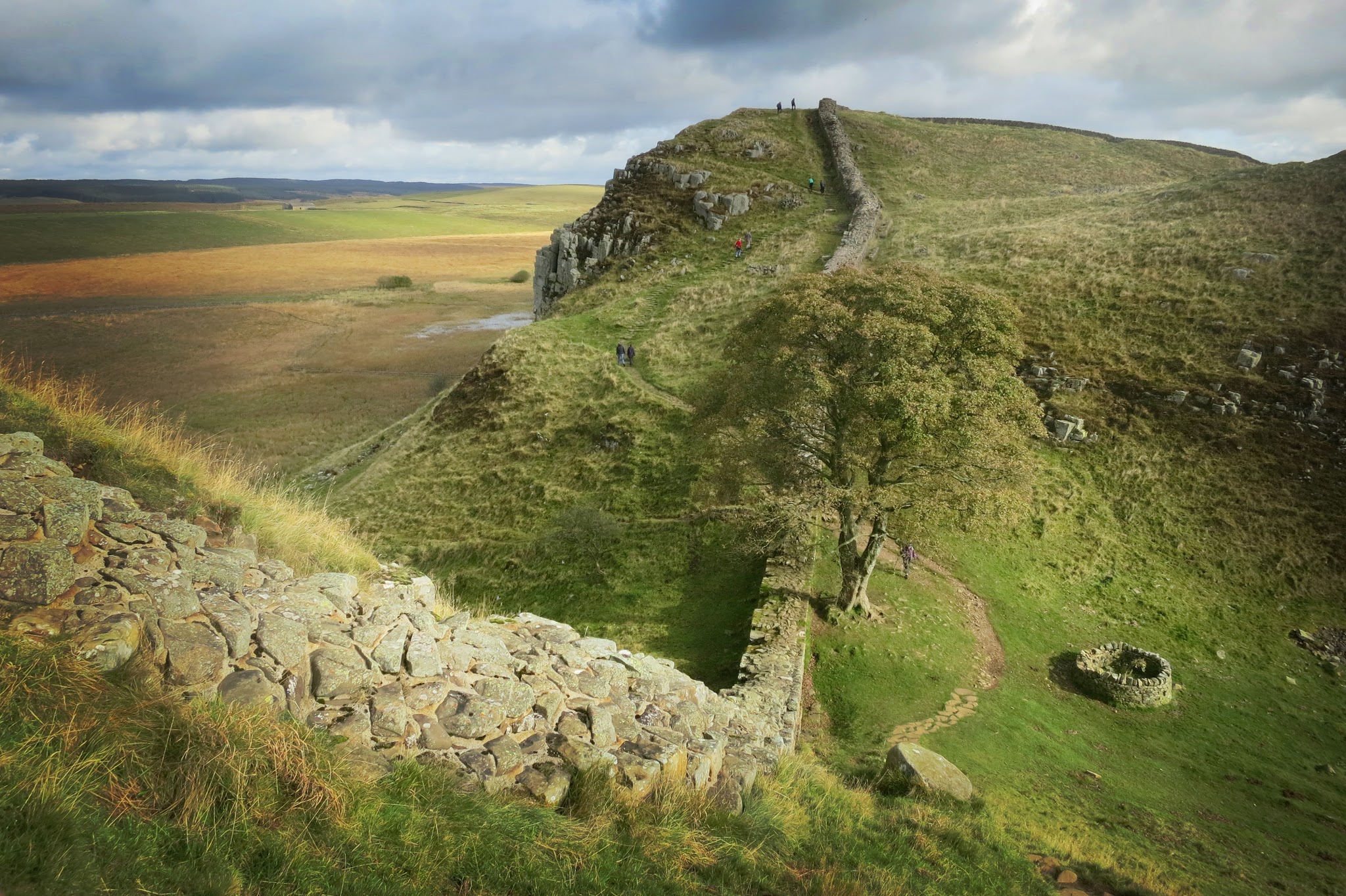 First glimpse of Sycamore Gap, one of the best views on Hadrian's Wall.