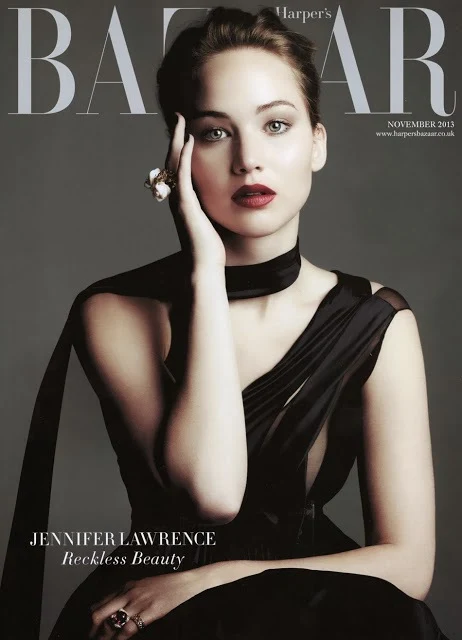 Jennifer Lawrence poses in Dior Couture for the Harper's Bazaar UK November 2013 edition