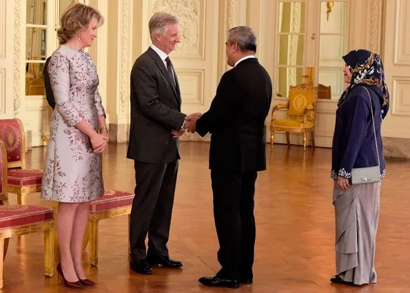 Queen Mathilde in a Natan dress at the New Year's reception for the heads of diplomatic missions accredited to Belgium