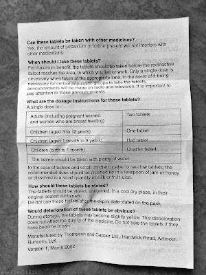 Front side of leaflet in iodine tablet package explaining the purpose and use of iodine tablets.